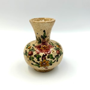 Vintage Biagioli Gubbio Art Pottery Vase | Small Mini 3.75" Italian Pottery | Handpainted Floral Ceramic