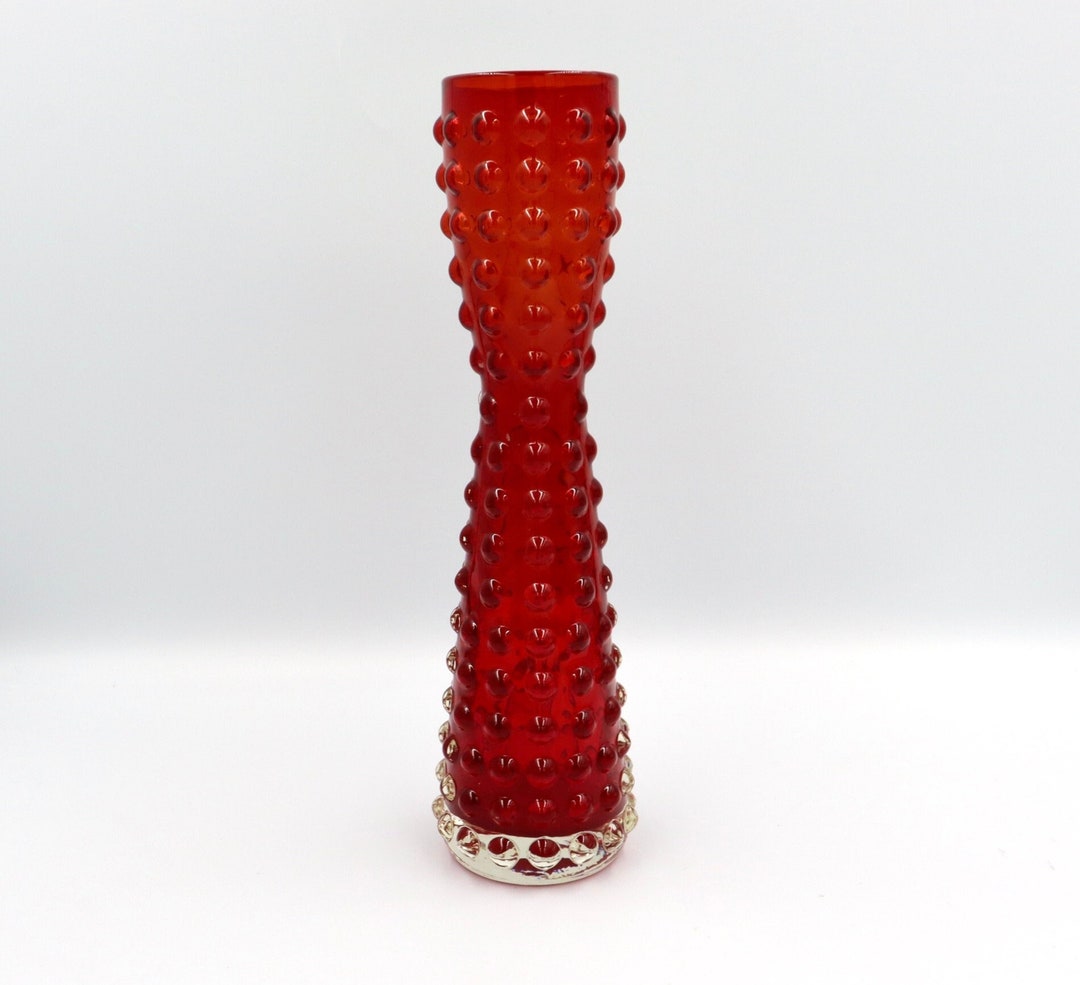 Vintage Red Hobnail Glass Vase 9 Inch Hourglass Shape Etsy