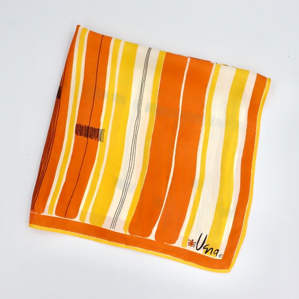 Vintage Vera Scarf | Orange Yellow Abstract Stripes | Mod Design | Made in Japan | 1960s-1970s | Vera Neumann | FREE SHIPPING to Canada & US