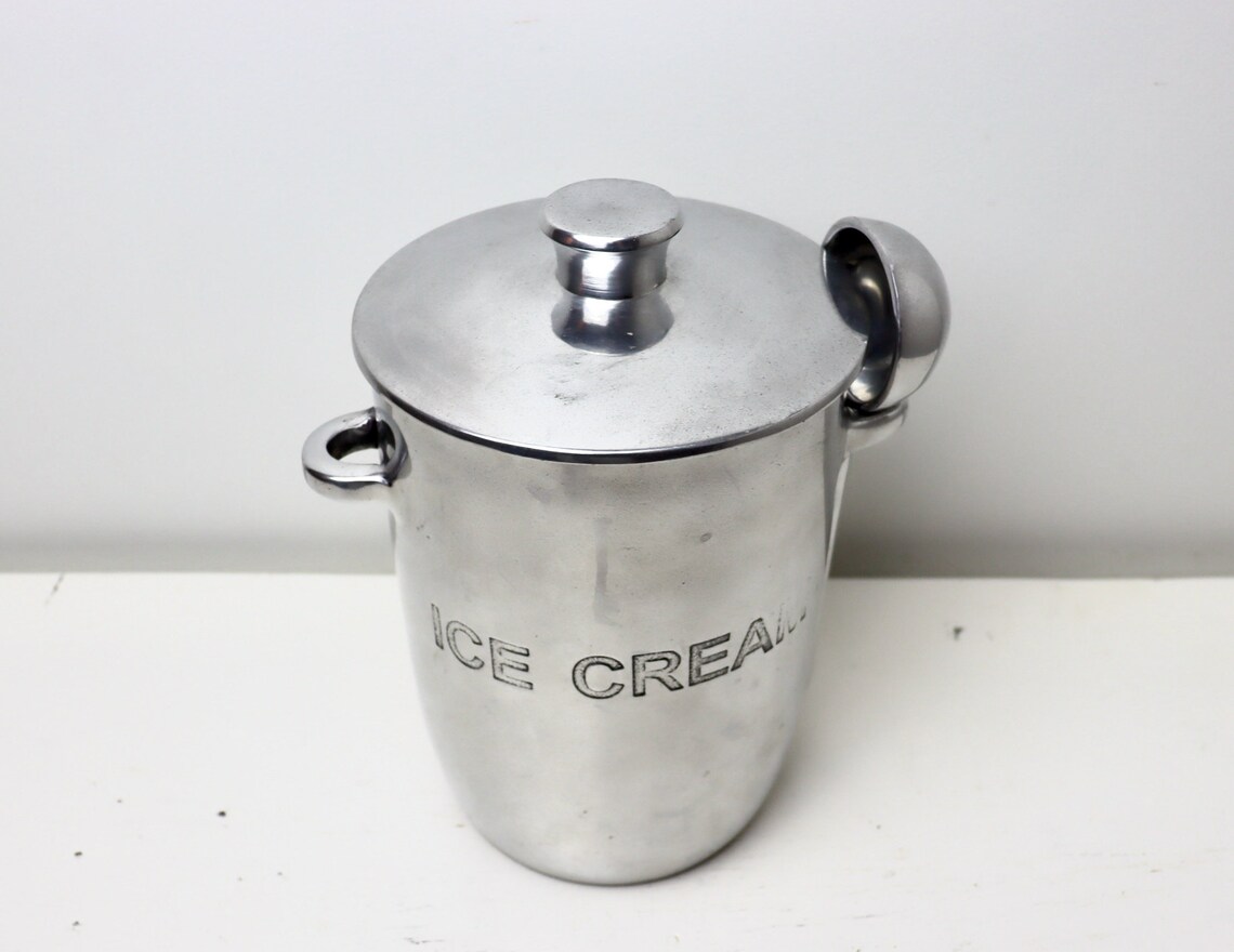 Vintage Pewter Ice Cream Bucket with Scoop Canister Holder Etsy