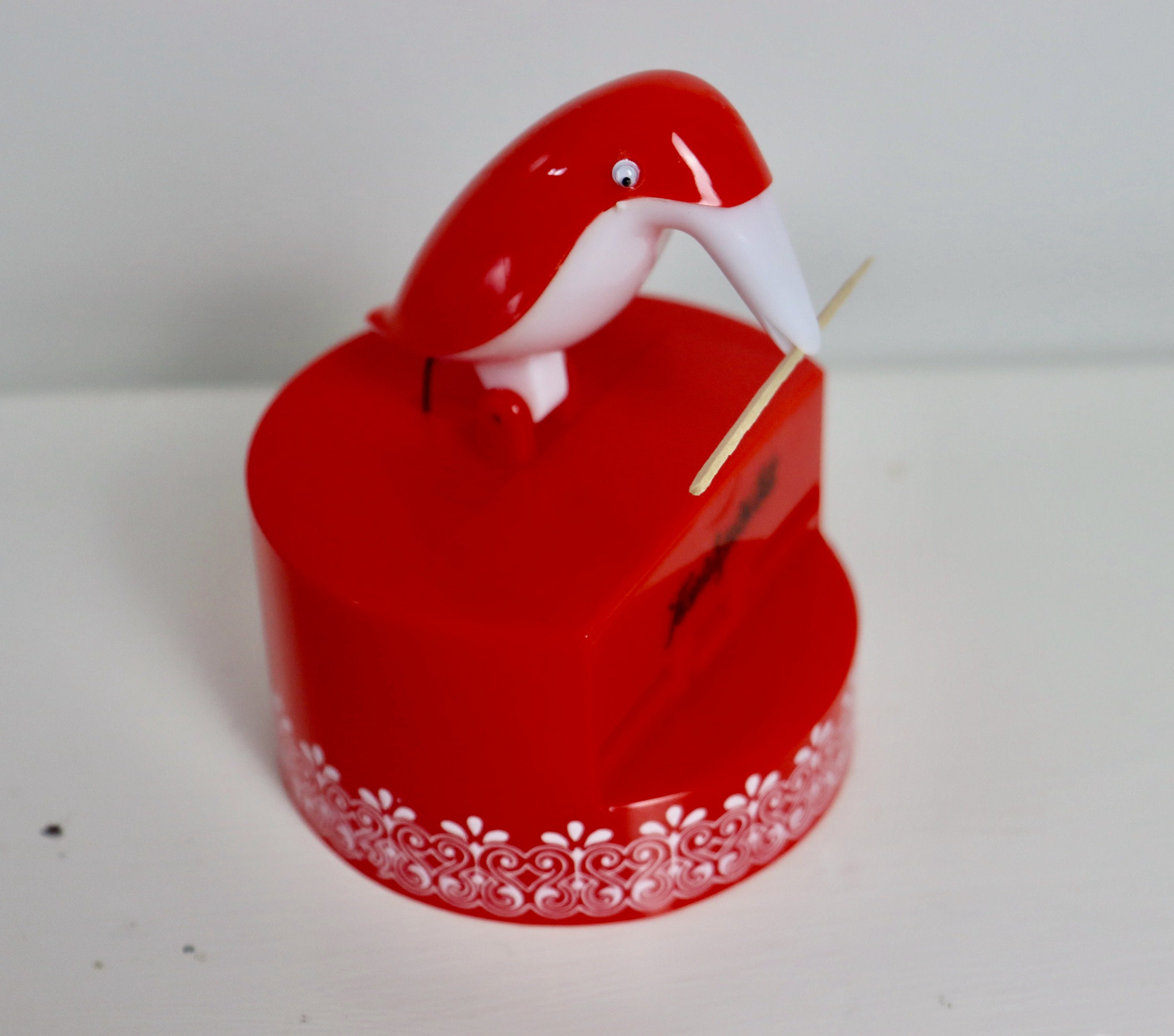 Vintage Bird Toothpick Dispenser Red Mechanical Novelty Etsy