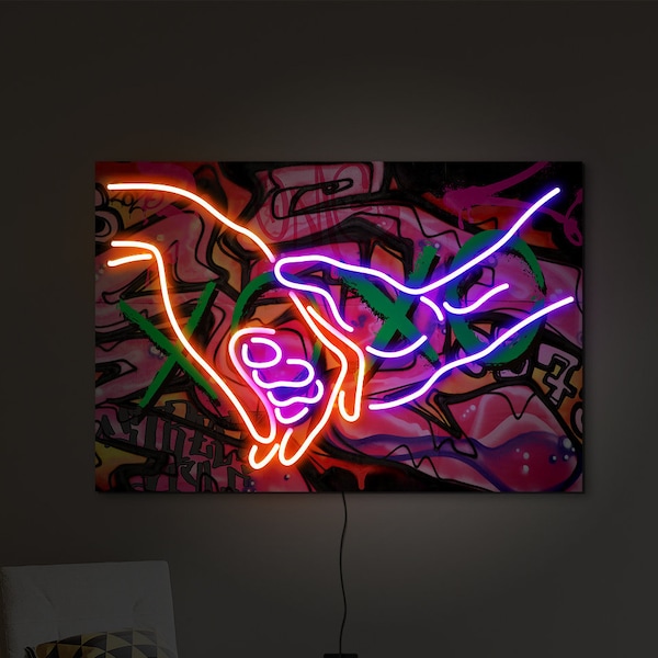 XOXO neon art, XOXO led sign, Holding hands neon, Painting neon light, Modern art painting,Pop art neon sign,Love neon sign,Couple neon sign