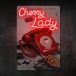 Arte de pared de neón de cereza retro, impresión en lienzo de estética roja, decoración femenina vintage, decoración de dopamina de los años 70, póster de habitación preppy iluminado, regalo LED único