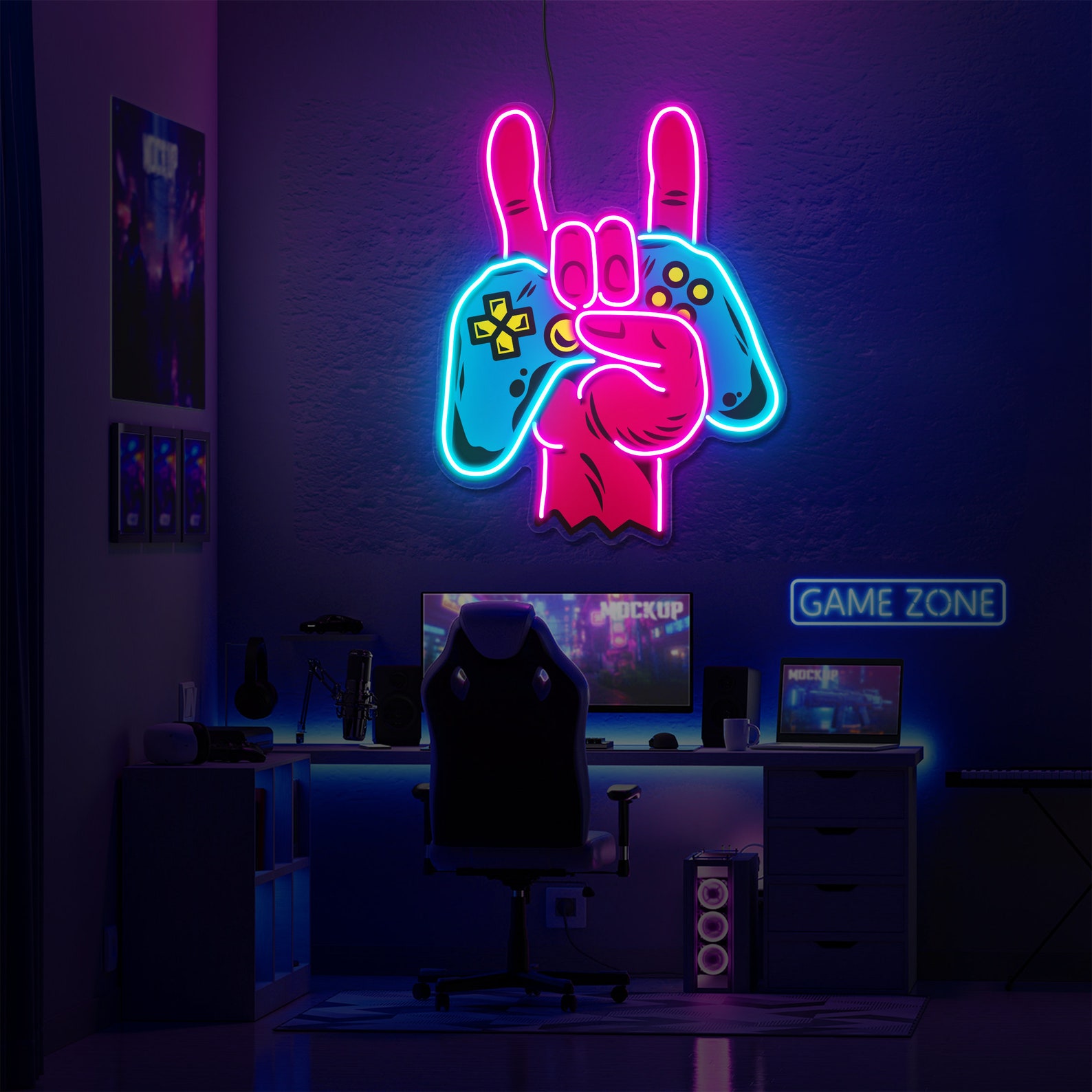 Game Controller Neon Sign, Game Controller Led Light, Game Zone Neon ...
