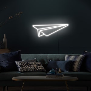 Insegna al neon dell'aeroplano di carta, Insegna al neon dell'aeroplano di carta, Decorazione della parete dell'aeroplano di carta, Arte della parete dell'aeroplano di carta, Insegna al neon dell'aeroplano, Camera da letto con insegna al neon