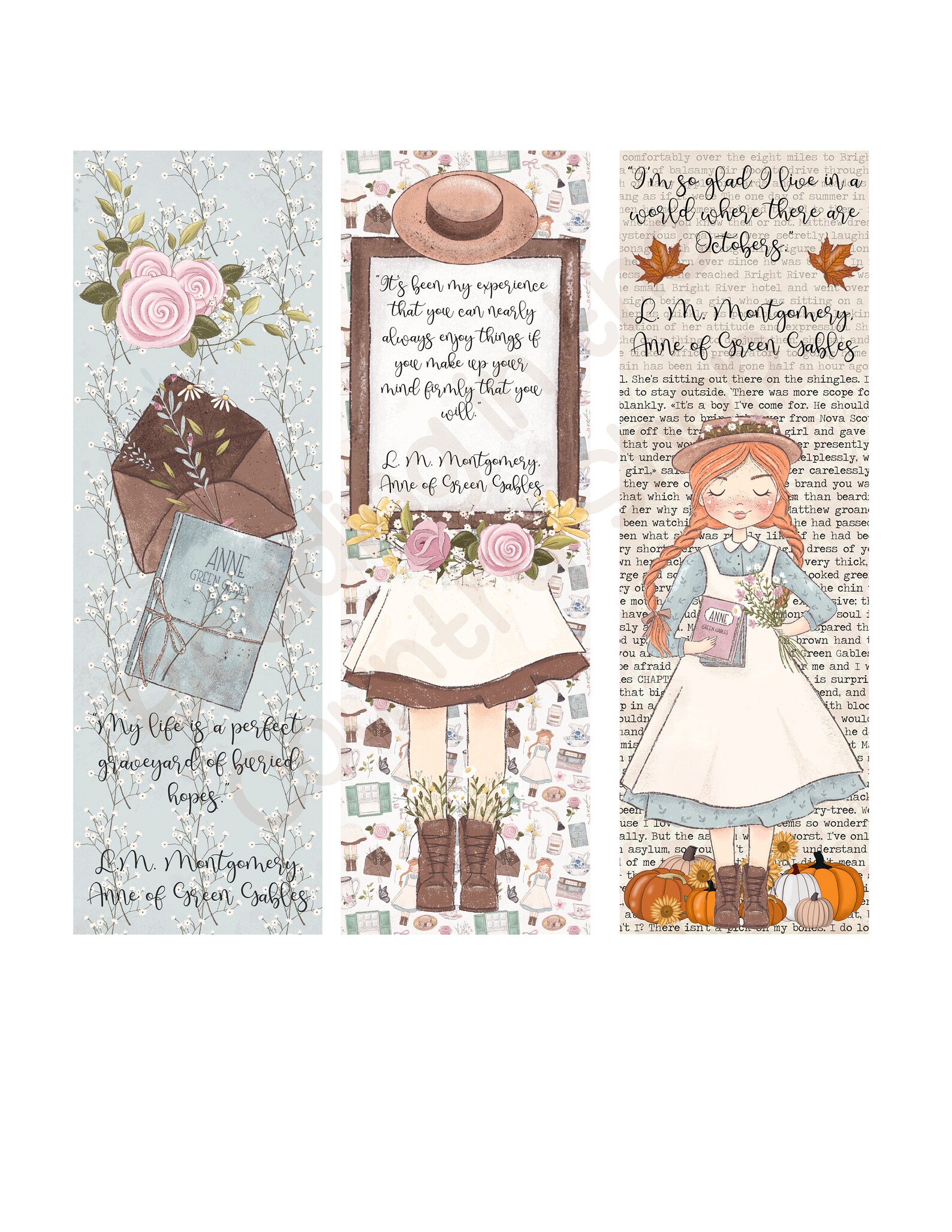 Printable Vintage Anne of Green Gables Bookmarks L. M. Etsy