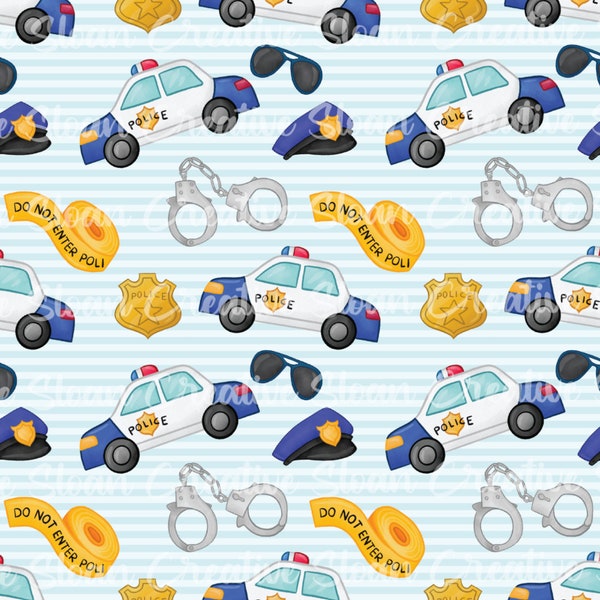 Police Cop Emergency Police Car Seamless Pattern Digital Paper