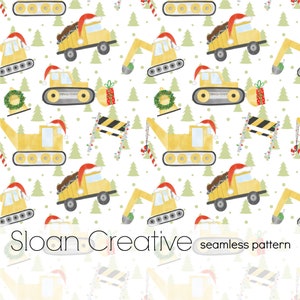 Christmas Construction Digger Tractor Holidays Seamless Pattern Digital Paper