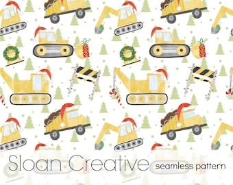 Christmas Construction Digger Tractor Holidays Seamless Pattern Digital Paper