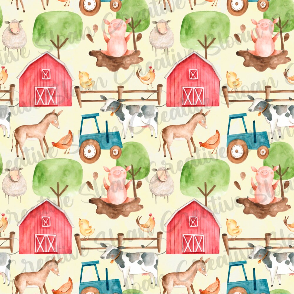 On the Farm Seamless Pattern Digital Paper Etsy