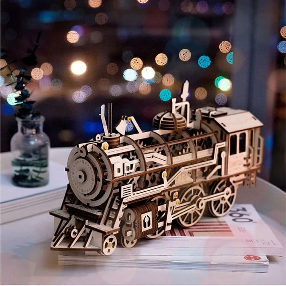 DIY wood train model kit 3D wooden laser cut puzzle Steam Etsy