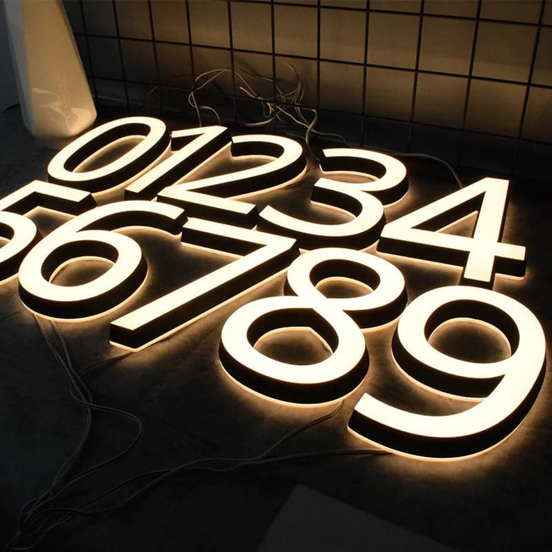 Lighted house numbers custom modern backlit address sign Etsy