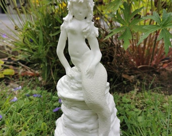 Mermaid on the rocks, Handbuilt porcelain sculpture