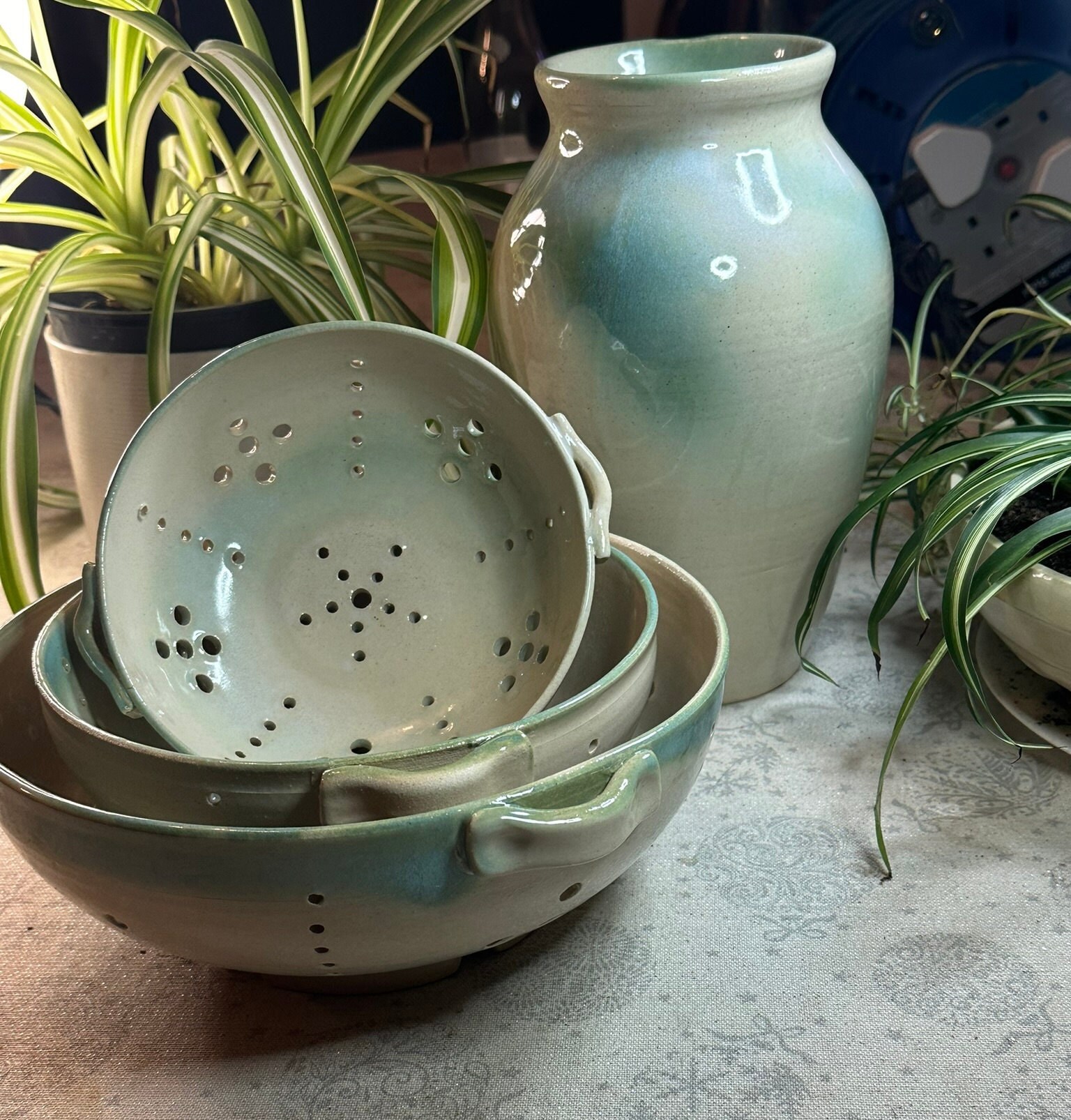 Hand Thrown Stoneware Berry Bowl: Pastel Green Ceramic Colander - Etsy