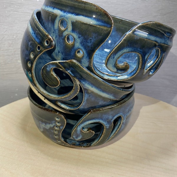 Lovely Yarn Bowl, Eye Catching Floating Blue or New Opal White, perfect gift for knitters and crocheters alike (or just yourself)