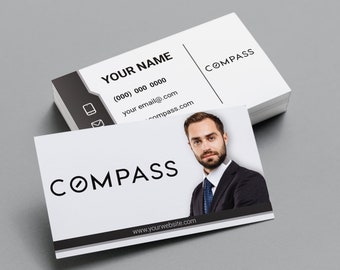 Compass Business Cards | Business Cards Soft Touch Laminated | Real Estate Business Card | Promotional Realtor Business Cards