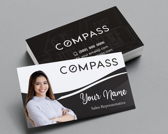Compass Business Cards | Business Cards Soft Touch Laminated | Real Estate Business Card | Promotional Realtor Business Cards