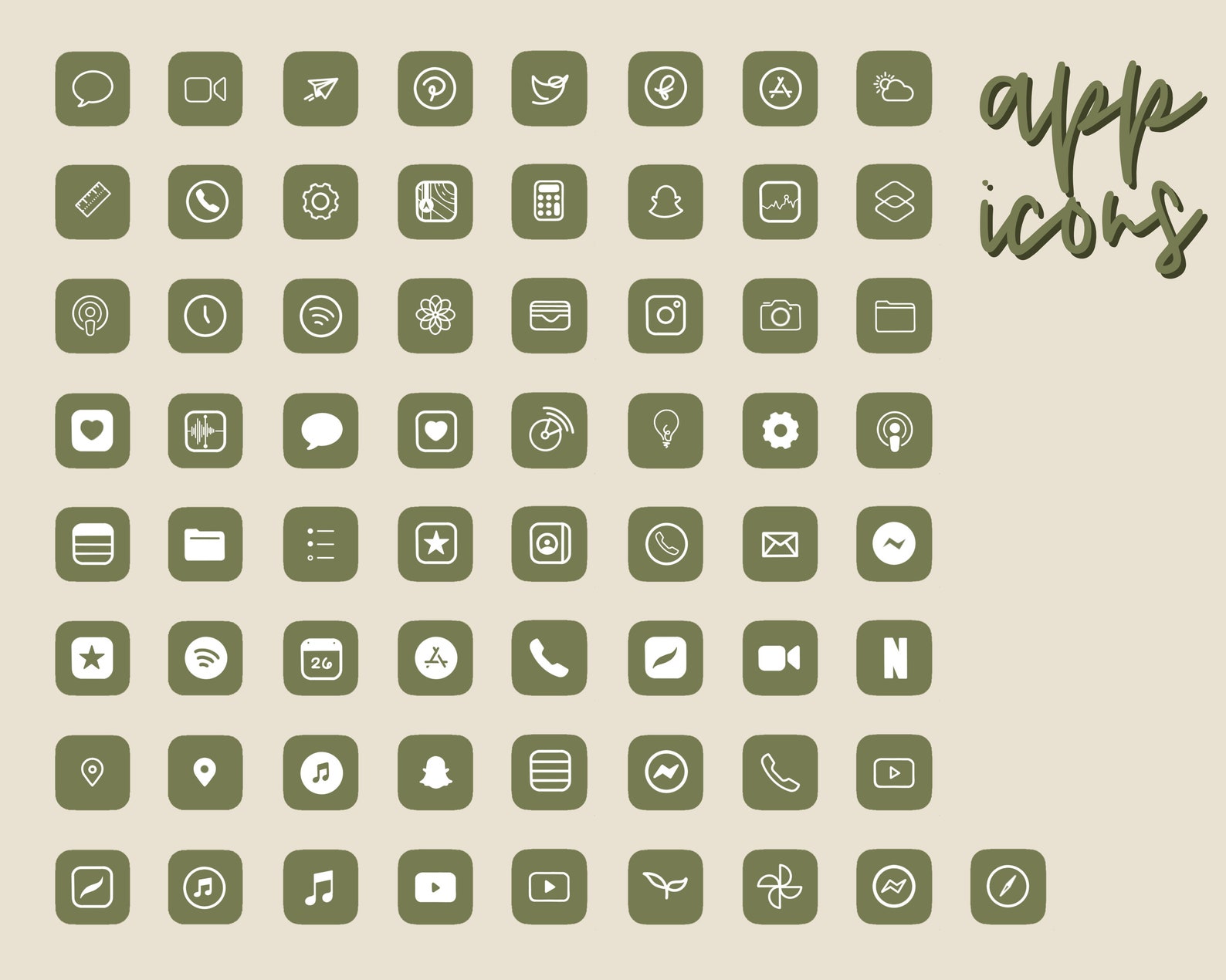 65 Premium Aesthetic Minimalist Olive Green iOS 14 App
