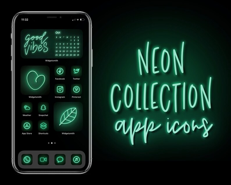 40 Premium ästhetische NEON BLAU &amp; MINT grün iOS 14 App