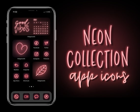 40 Premium Aesthetic Neon Red Pink Ios 14 App Icons Etsy