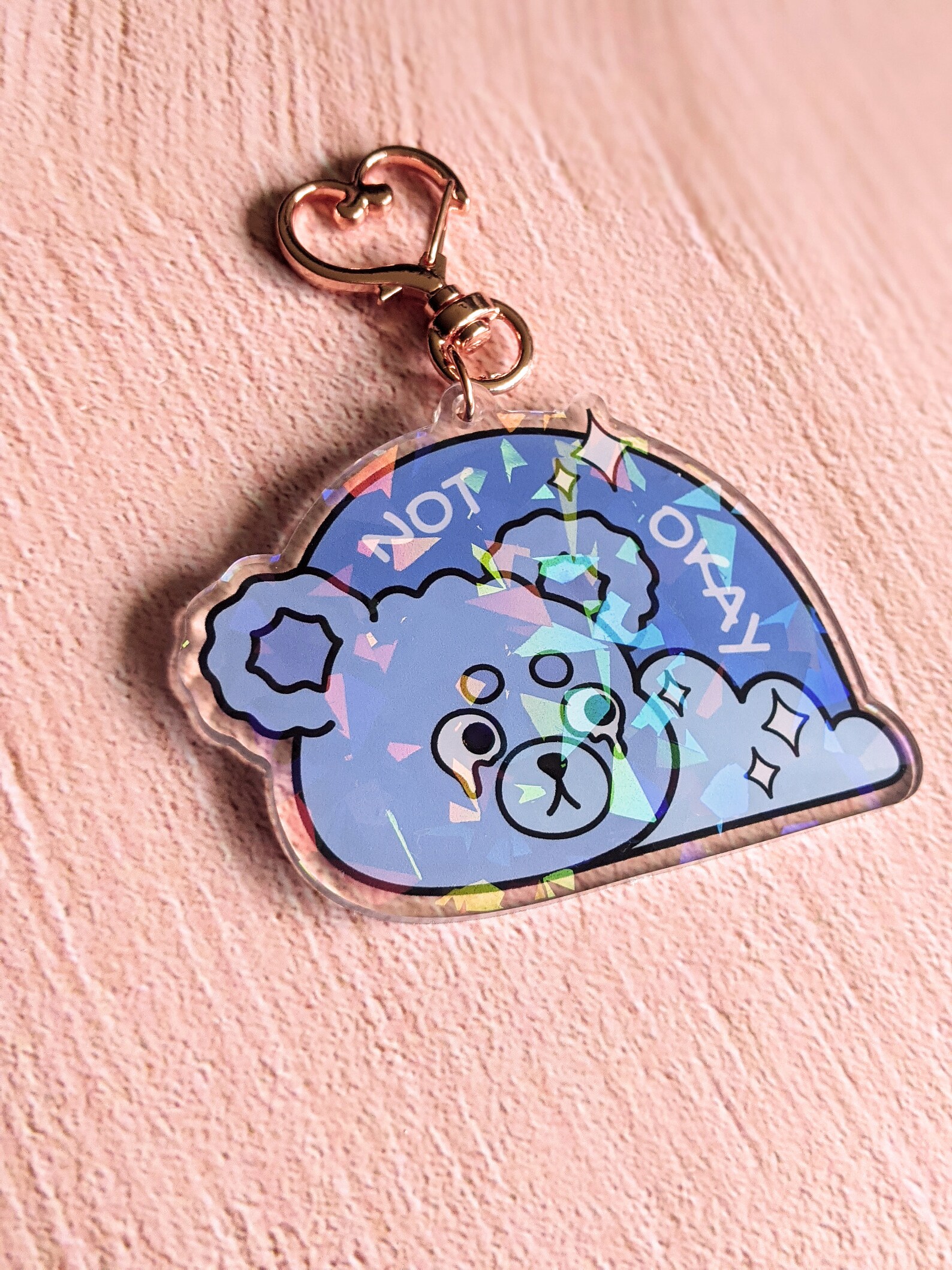 Not Okay Cute Holographic Keychain double boarded Keychain Etsy