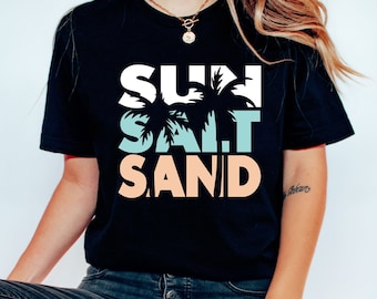 Sun Sand Salt Beach Shirt, Retro Comfort Colors T-Shirt, Trendy Beach Shirts for Women, Summer Vacation Shirts, Womens Oversized Beach Shirt