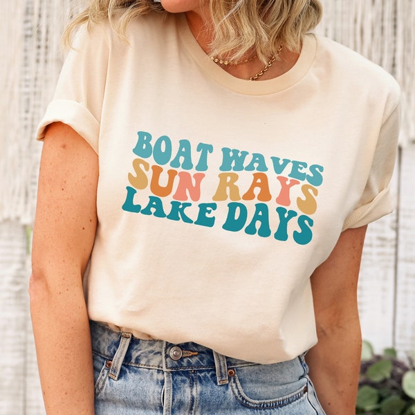Lake Days Shirt for Women Gifts - Boat Waves Sun Rays Lake Days T-shirt for Her - Cute Lake Days T Shirt for Mom - Cute Summer Top for Women