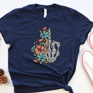 Skeleton Floral Hand Middle Finger Shirt, Halloween Shirt, Retro Halloween Shirt, Funny Halloween Shirt, Spooky Season Shirt, Halloween Gift
