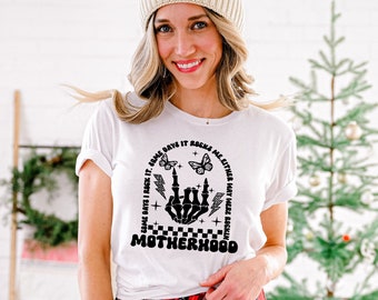 Motherhood some day I rock it tshirt, retro motherhood sublimation design, trendy front and back design, funny motherhood rock skeleton