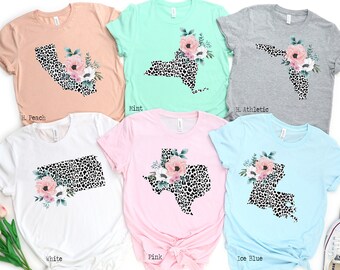 Leopard State Shirt, Choose any state, Leopard Texas, State Pride Shirt, Leopard Shirt