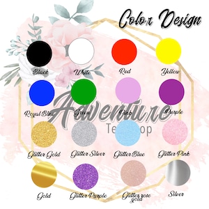 Puede incluir: Carta de colores con 16 opciones de color diferentes para un producto. Los colores incluyen negro, blanco, rojo, amarillo, azul real, verde, rosa, morado, oro brillante, plata brillante, azul brillante, rosa brillante, oro, morado brillante, oro rosa brillante y plata.