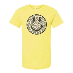 Yellow Leopard Happy Face Shirt, Happy Face T-Shirt, Smile Shirt, Women&#39;s Shirt, Shirts for women, Smiley Face