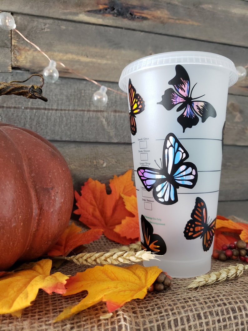 Holographic Butterfly Starbucks Reusable Personalized Venti Cold Cup Tumbler