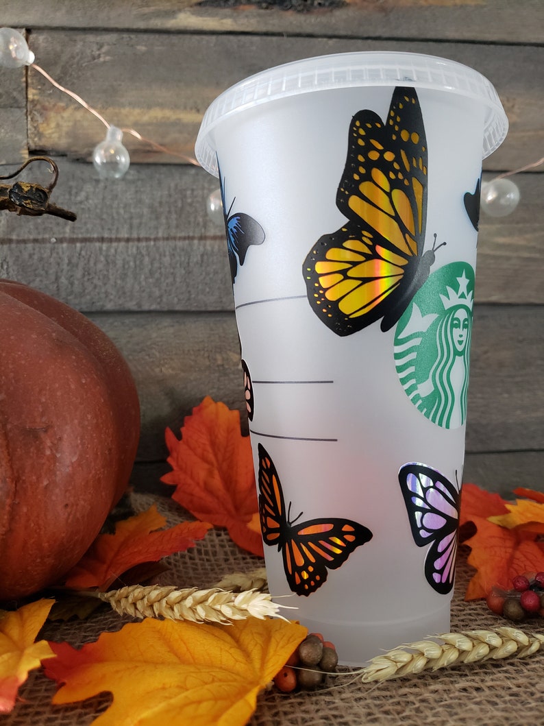 Holographic Butterfly Starbucks Reusable Personalized Venti Cold Cup Tumbler