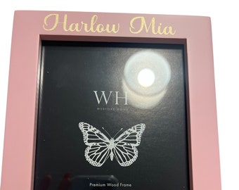 5X7 pink personalized photo frame, baby gift, wedding gift, name and birthday, pink wood picture frame for babies