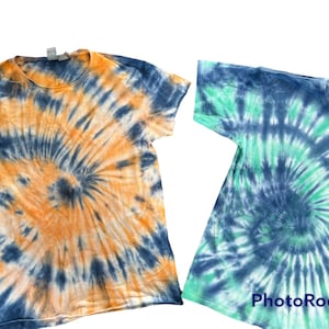 Mens tie dye t shirt in green and blue, orange and  blue, tie dye t shirt for men, tie-dye T-shirt for men, sizes S-XXL, tie dye clothing