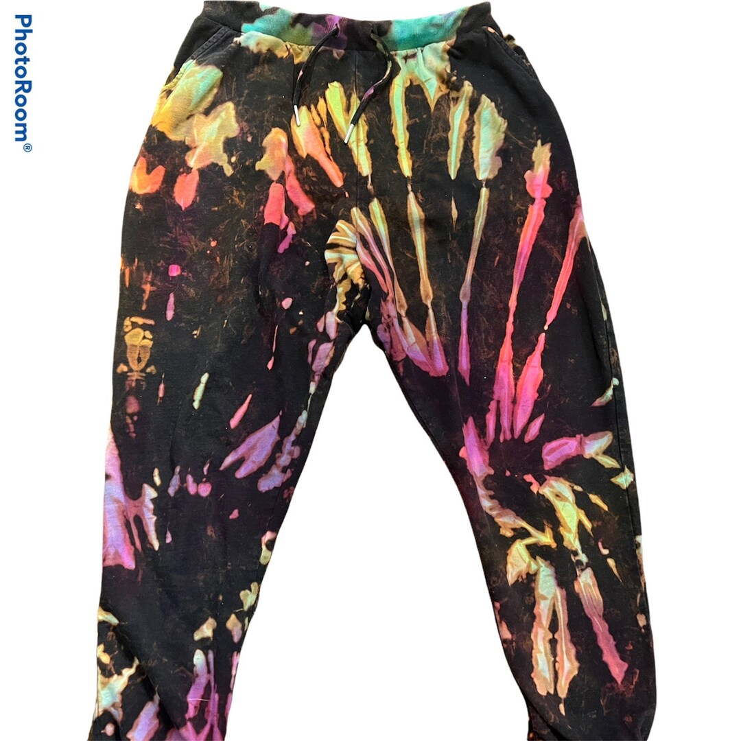 Womens Reverse Tie Dye Black Tie Dye Brightly Colored Neon Colored Tie Dye Cotton Black Jogger Sweatpants Soft Reverse Tie dye Sweats Etsy