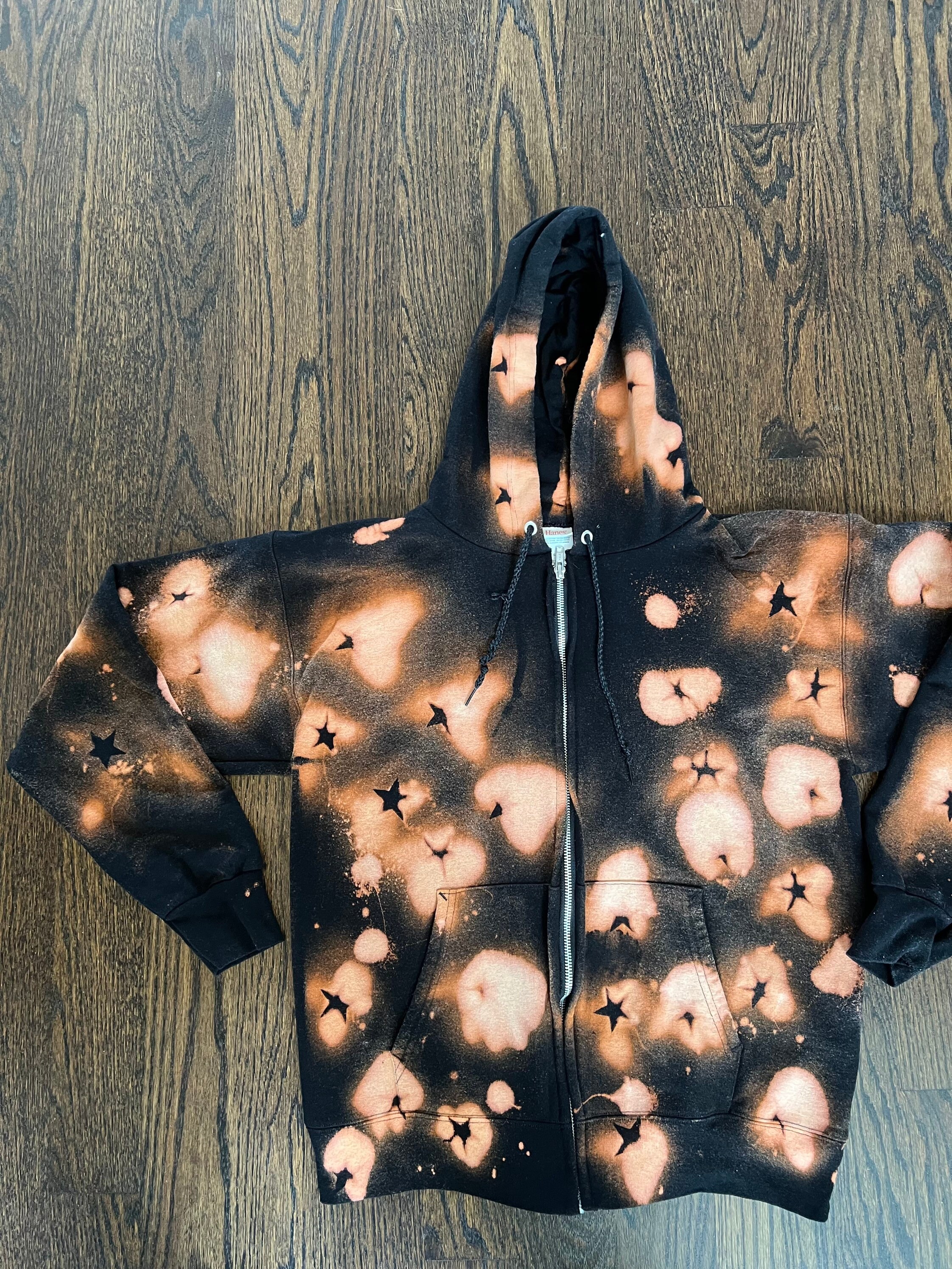 Bleach Dye, Reverse Tie Dye Star Design Hoodie Sweatshirt, Cotton