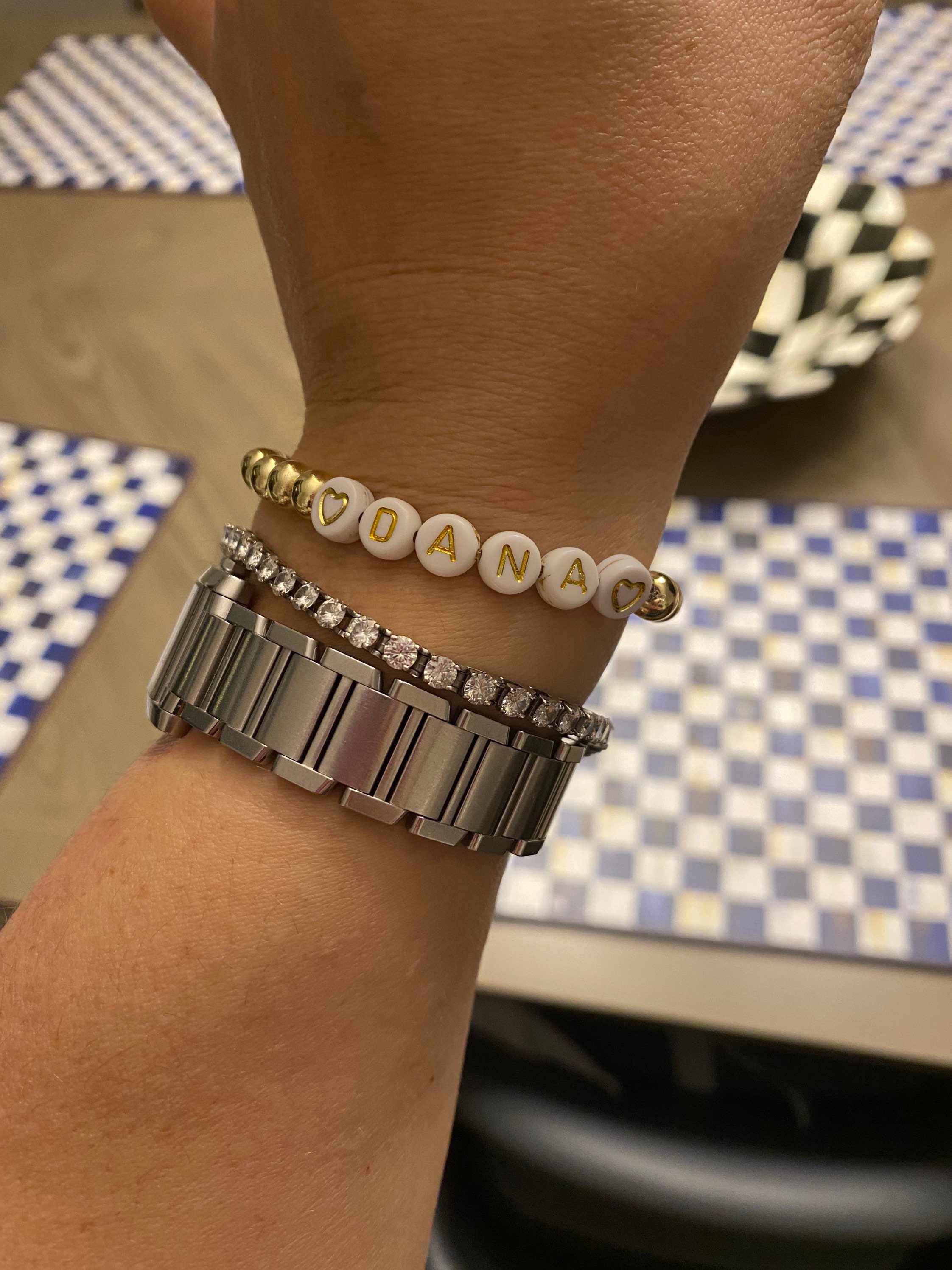 Gold beaded bracelet/initial bracelet/letter beads/letter Etsy