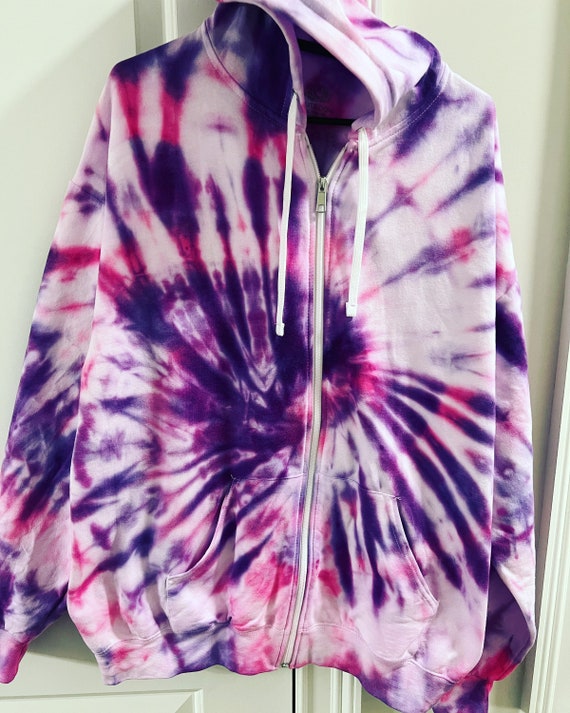 Pink and Purple Tie Dye Women's Full Zipper Hoodie Sweatshirt