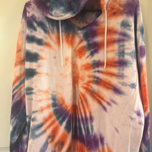 Purple orange blue tie dye hoodie with front pouch, cotton tie die hoodie for women, back to school tie dye fashion, clothing