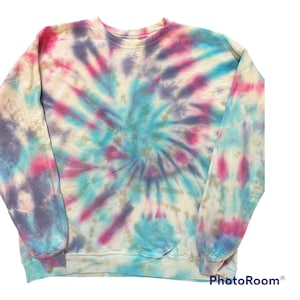 Blue, pink and purple swirl crewneck in cotton pullover, tie dye pullover shirt for women, girls, tie dye for spring, gifts for her, mother