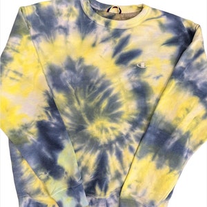 Champion-Sweatshirt mit blauem und blauem Rundhalsausschnitt, Tie Dye Swirl, 100 Prozent Baumwolle, Tie Dye für Männer, Frauen,