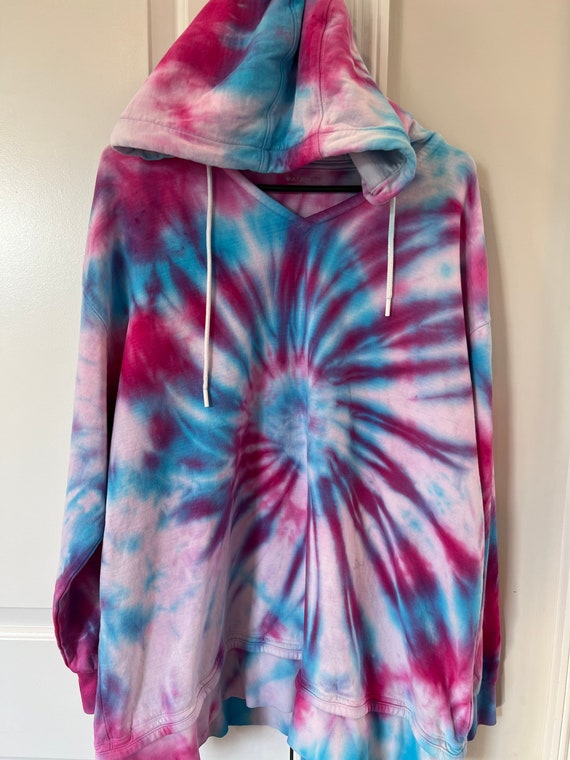 Purple, Pink Blue Swirl Tie Dye Hoodie Sweatshirt With Kangaroo