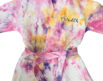 Personalized tie dye custom tie dye cotton waffle robes, soft and absorbent, bachelorette, wedding party, bridesmaid gift, bridal party