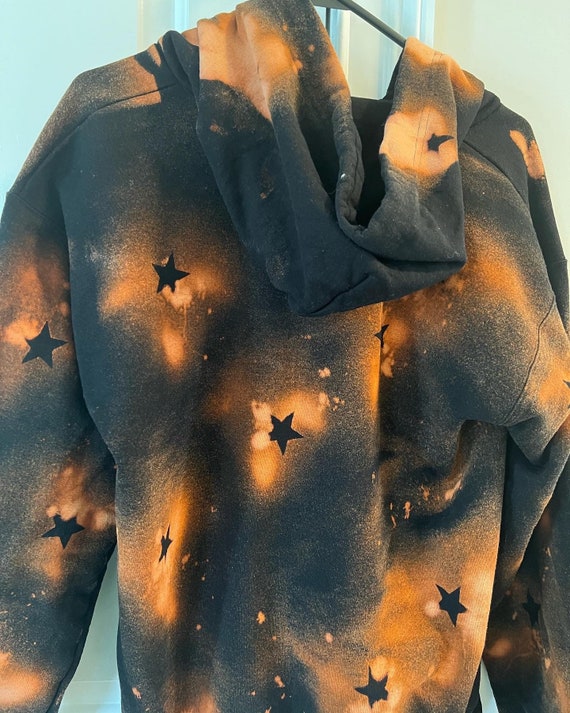 Bleach Dye, Reverse Tie Dye Star Design Hoodie Sweatshirt, Cotton