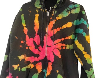 Rainbow reverse tie dye, black tie-dye brightly colored hoodie sweatshirt for men, women, unisex, all sizes, custom rainbow tye dye reverse