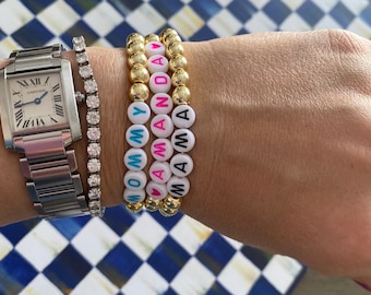 Gold beaded bracelet/initial bracelet/letter beads/letter bracelet/name bracelet/personalized/custom/alphabet/word bracelet/gift for her