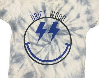Custom smiley camp t shirt for kids, driftwood, Crestwood, sleepaway camp, school name, custom logo, kids sizes tie dye t shirt for camp