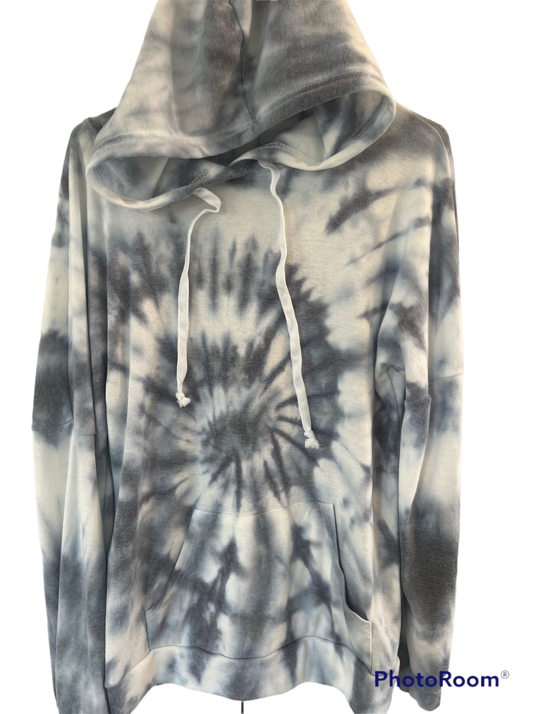 Black and White Tie Dye Lightweight Soft Cotton Hoodie for